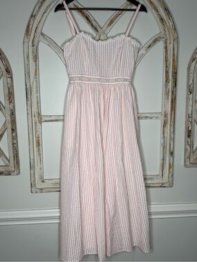 Stellah Pink and White Striped Sundress with Lace Trim- Sz Small